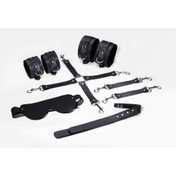 Набір для БДСМ Feral Feelings BDSM Kit 5 Black (наручники, поножі, хрестовина, маска, паддл)