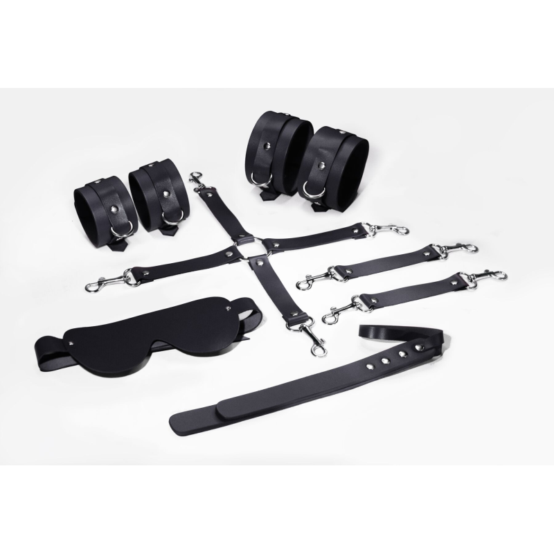 Набір для БДСМ Feral Feelings BDSM Kit 5 Black (наручники, поножі, хрестовина, маска, паддл)