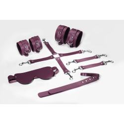 Набір для БДСМ Feral Feelings BDSM Kit 5 Burgundy (наручники, поножі, крестовина, маска, паддл)