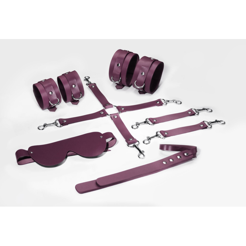 Набір для БДСМ Feral Feelings BDSM Kit 5 Burgundy (наручники, поножі, крестовина, маска, паддл)