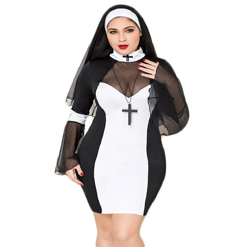 Еротичний костюм монашки JSY «Грішниця Лола» Plus Size, плаття, хрест, апостольник