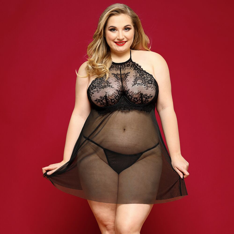 Сорочка беби-долл JSY «Страстная Лилит» Plus Size, чорна