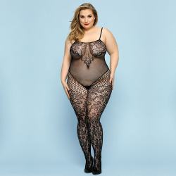 Бодистокінг JSY «Фатальна Скарлет» Plus Size, чорний, імітація боді з мереживом