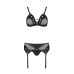 Комплект білизни Passion NESSY SET XXL/XXXL, чорний (бюстгальтер, пояс для панчіх, стрінги)
