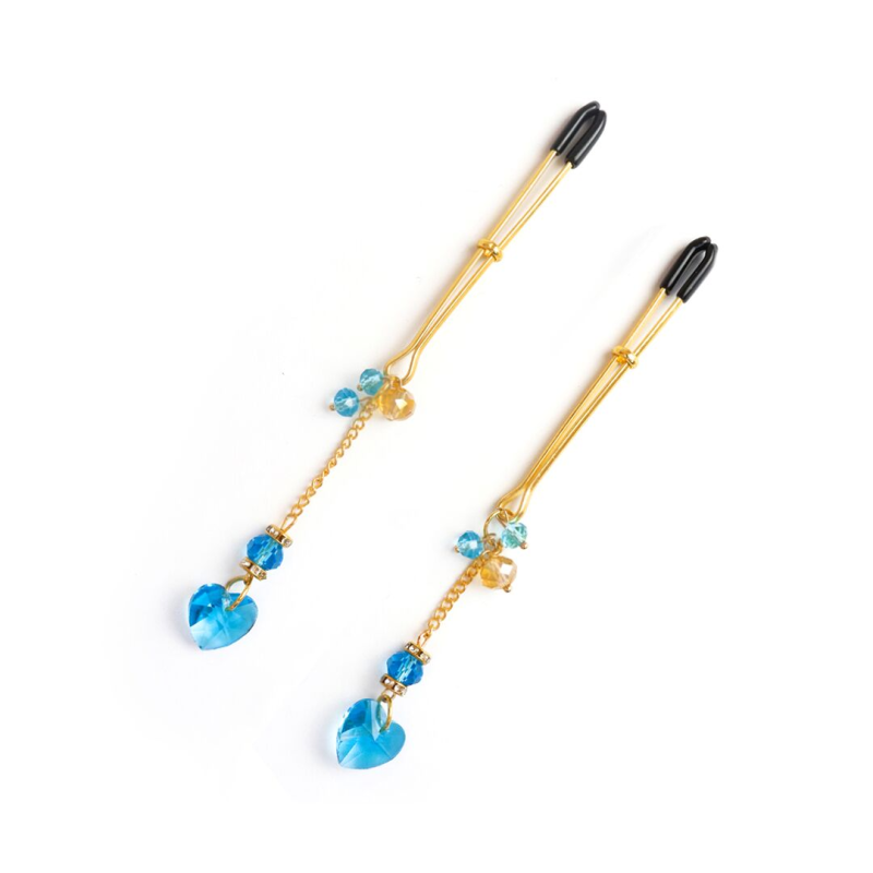 Затискачі для сосків Art of Sex Crystal Heart Blue, золото