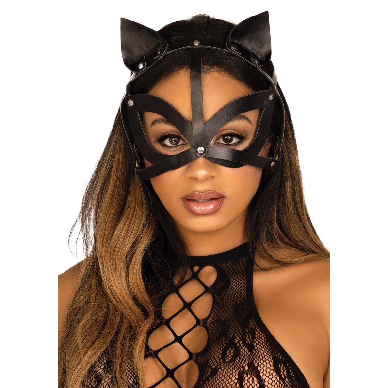 Маска кішки з екошкіри Leg Avenue Vegan Leather Studded Cat Mask, чорна