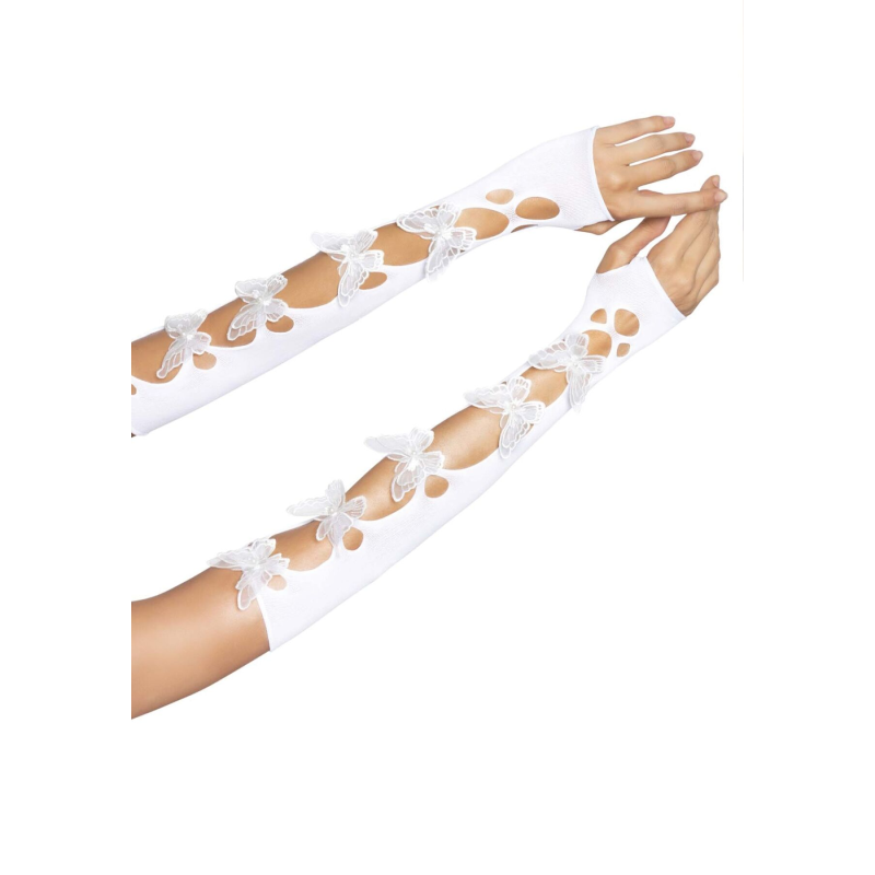 Мітенки Leg Avenue Butterfly applique arm warmers, білі