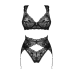 Комплект білизни Obsessive Donna Dream 3-pcs set (бюстгальтер, стрінги, пояс для панчіх), XS/S, чорний