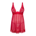 Сорочка бебі-долл Obsessive Lacelove babydoll & thong, кружево, XS/S, червоний