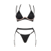 Комплект білизни Obsessive Selinne 3-pcs set, XS/S, чорний (бюстгальтер, стрінги, пояс для панчіх)