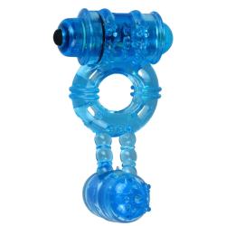 Ерекційне віброкільце Alive Double Ding Ring Blue, два мотори