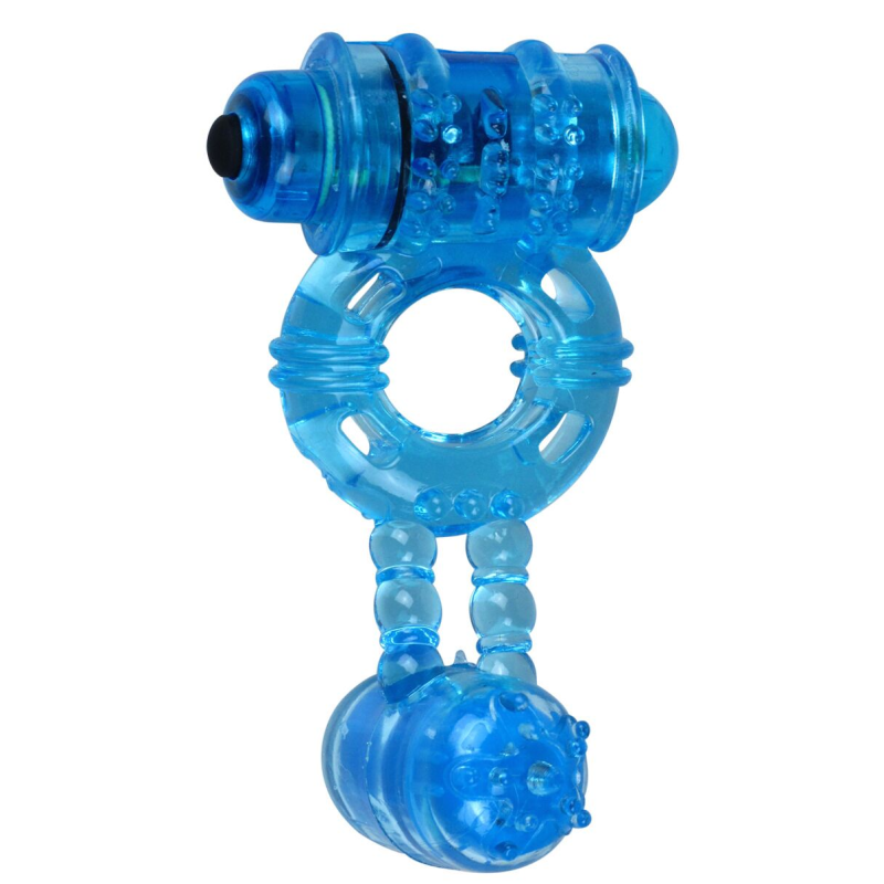Ерекційне віброкільце Alive Double Ding Ring Blue, два мотори