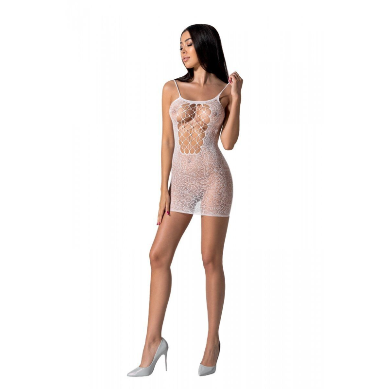Ажурна міні-сукня на тонких бретелях Passion BS096, One Size, white