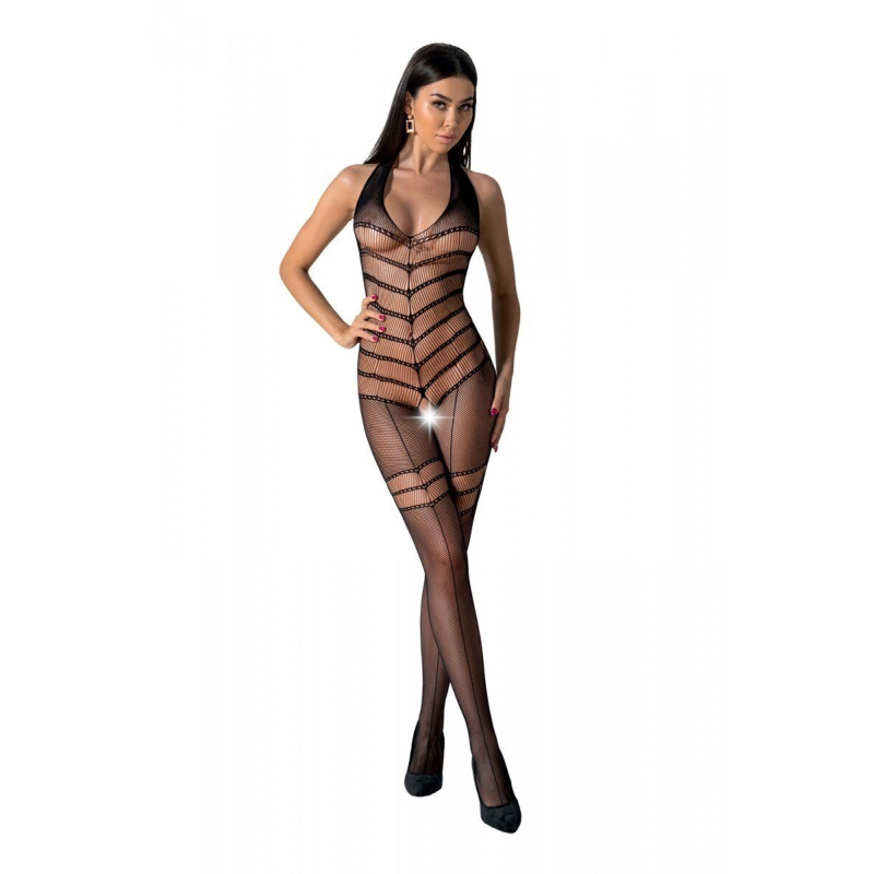 Бодистокинг з плетінням на животику Passion BS100, One Size, чорний, з доступом