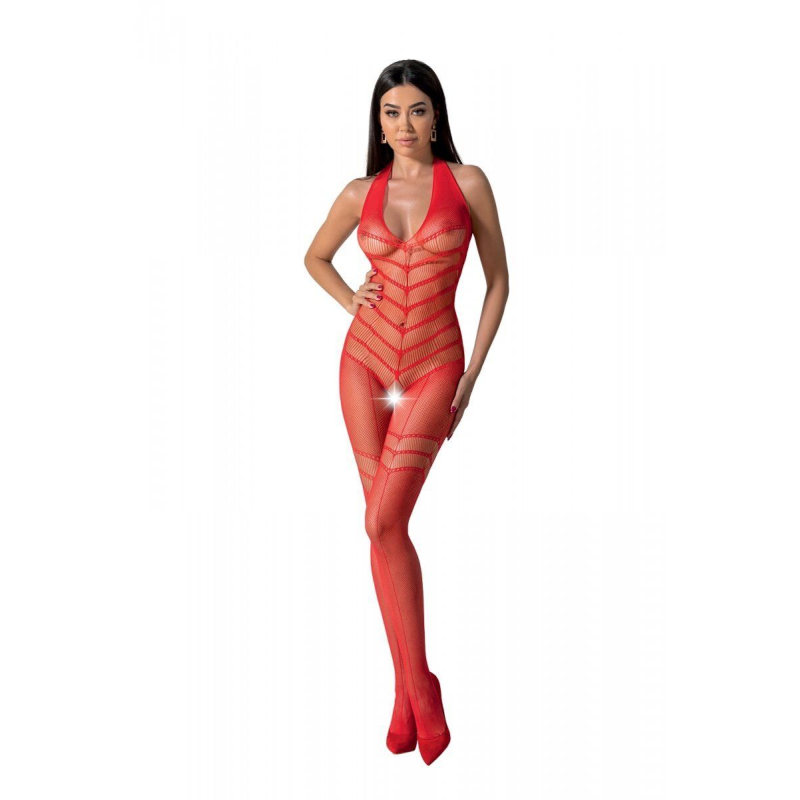 Бодистокинг з плетінням на животику Passion BS100, red, з декоративним швом та доступом