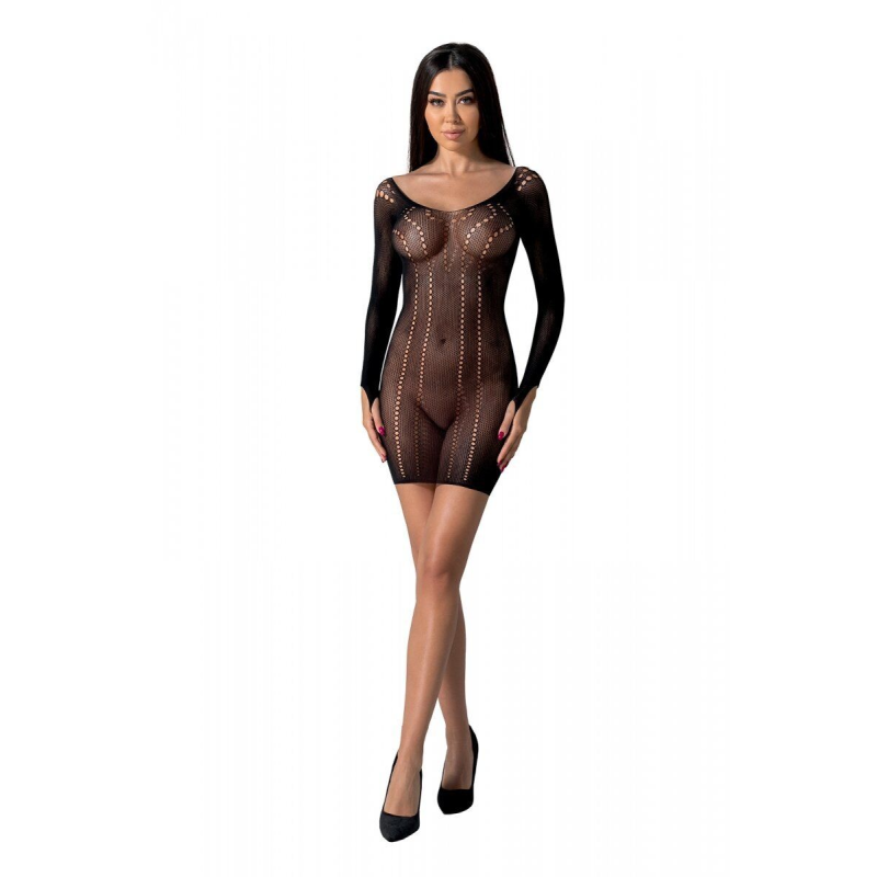 Напівпрозора міні-сукня Passion BS101, One Size, чорна, з рукавами-мітенками