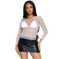 Сітчастий топ з довгим рукавом Leg Avenue Long Sleeves T-Shirts, White, One Size
