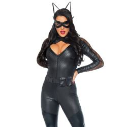 Еротичний костюм супергероїні-кицьки Leg Avenue Wicked Kitty L (комбінезон, пояс, маска, вушка)