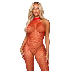 Сітчастий бодистокінг Leg Avenue Racer neck bodystocking, червоний