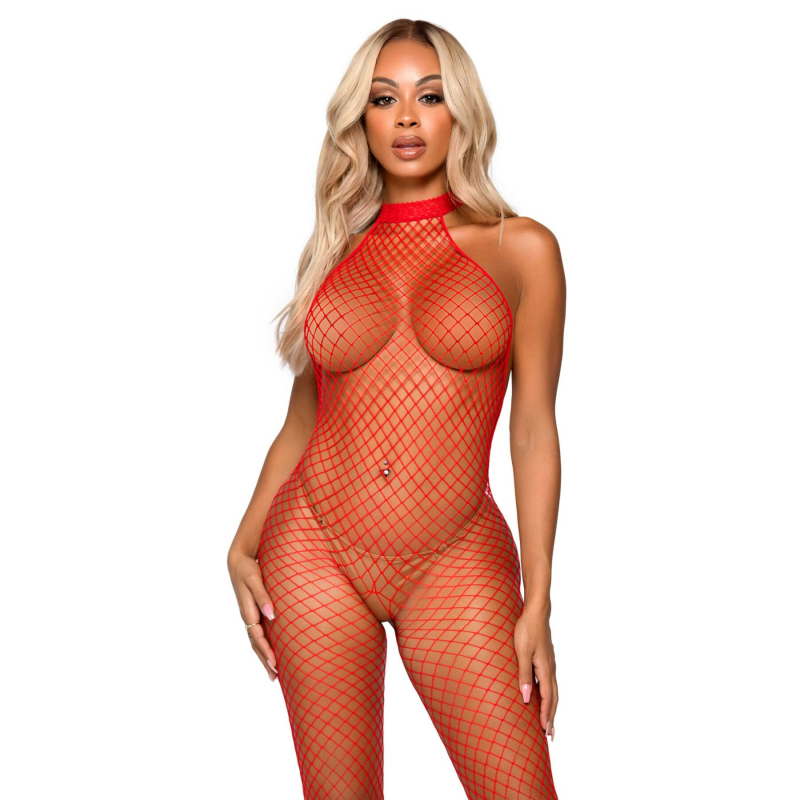 Сітчастий бодистокінг Leg Avenue Racer neck bodystocking, червоний