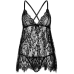 Сорочка беби-долл із стрингами Leg Avenue Floral lace babydoll & string, L, чорна