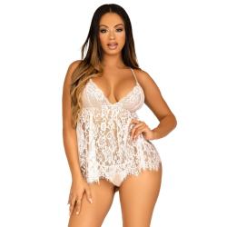 Сорочка беби-долл з мереживом Leg Avenue Floral lace babydoll & string, White, L Сорочка беби-долл з мереживом Leg Avenue Floral lace babydoll & string, White, L