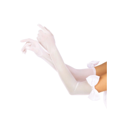 Довгі рукавички з бантом Leg Avenue Opera Length Bow Top Gloves, білі напівпрозорі