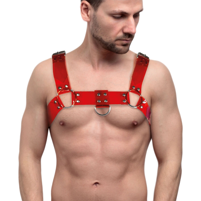 Чоловіча портупея на груди Feral Feelings Bulldog Harness Red Transparent