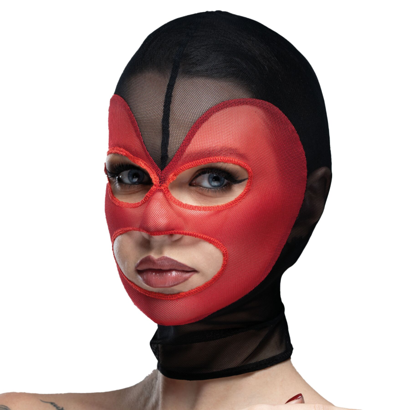 Маска-сітка у формі серця з відкритим ротом та очима Feral Feelings Hearts Mask, чорна/червона
