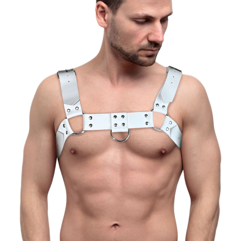 Портупея на груди чоловіча Feral Feelings Bulldog Harness White зі шкіри