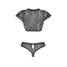 Комплект Passion LEAFA BIKINI black, топ з рукавчиками та стрінги-шортики