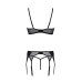 Комплект Passion LEAFA SET black, бюстгальтер, стринги, пояс для панчіх, L/XL