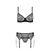 Комплект білизни Passion LEAFA SET black (бюстгальтер, стринги, пояс для панчіх)
