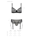 Комплект білизни Passion LEAFA SET black (бюстгальтер, стринги, пояс для панчіх)