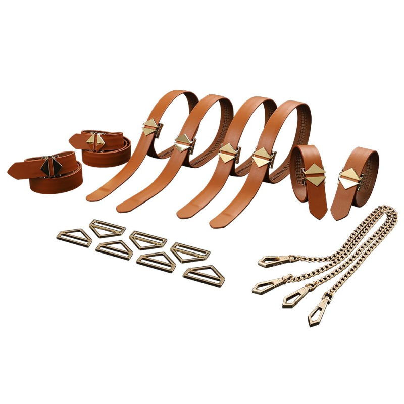 Набір для бондажа LOCKINK 8-Bondage-Straps Restraint Set, коричневий, 8 ременів зі шкіри