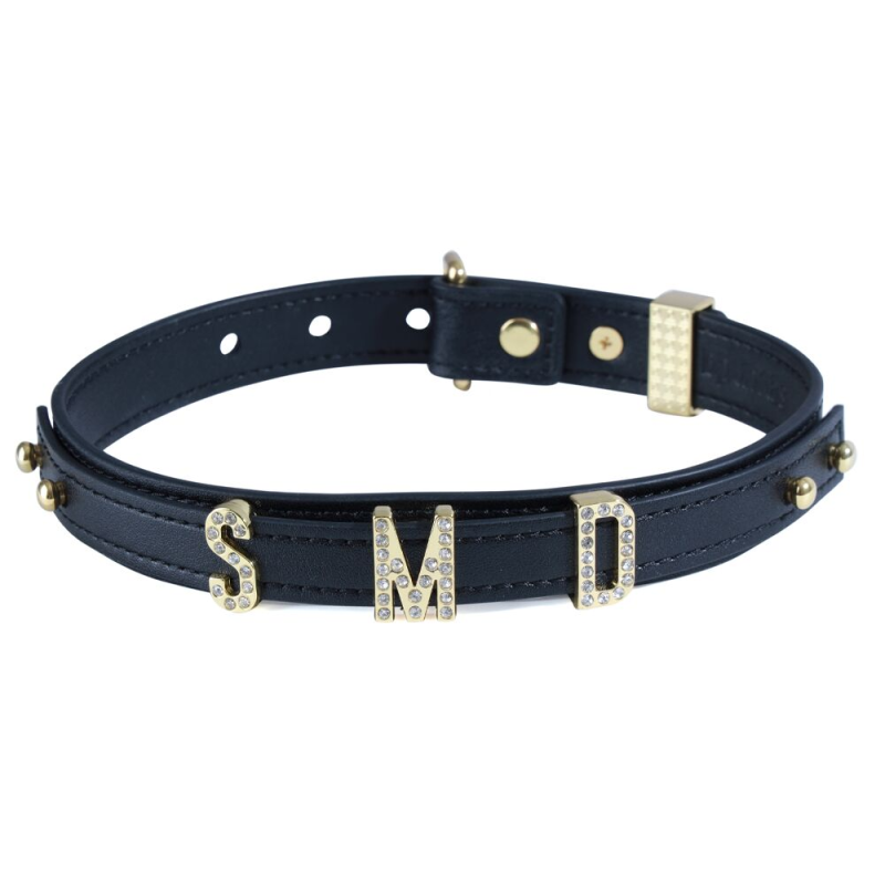 Ошийник LOCKINK Dark DIY Alphabet Collar, чорний, екошкіра, знімні літери зі стразами