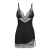 Пеньюар Obsessive Lobellis chemise & thong з мереживом, XL/2XL, чорний