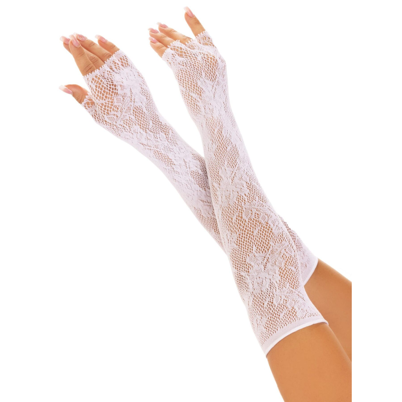 Митенки мереживні Leg Avenue Lace Opera Length Fingerless Gloves, білі, довжина вище ліктя