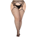 Панчохи Leg Avenue Stokings with O-ring Attached Garter Belt із поясом, 1X/2X, чорні, сітка