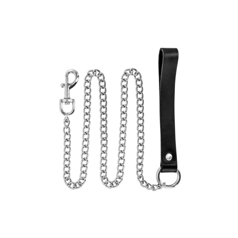 Поводок зі шкіри Fetish Tentation Premium Metal leash 115 см