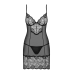 Сорочка Obsessive Alluria chemise & thong з мереживом та мікросіткою, L/XL, чорна