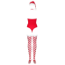 Тедді Obsessive Kissmas teddy, L/XL, червоне, з чокером, панчохами та шапкою з помпоном