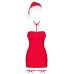 Сорочка Obsessive Kissmas chemise, S/M, червона, з чокером, гартерами і шапочкою з помпоном