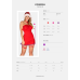 Сорочка новорічна Obsessive Kissmas chemise, L/XL, червона, з чокером, гартерами та шапочкою з помпоном
