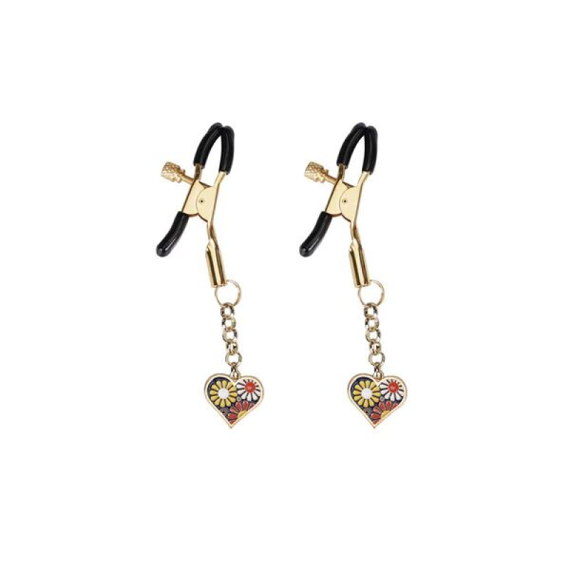 Затискачі для сосків з підвіскою Liebe Seele Gold Heart-shaped Flowers on Blue