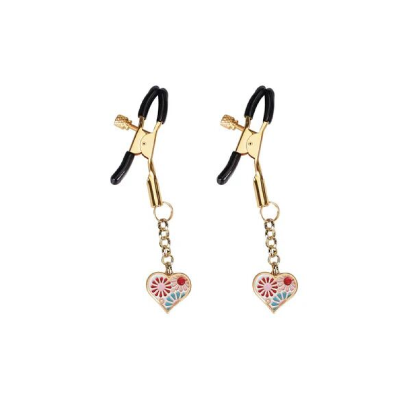 Затискачі для сосків з підвіскою Liebe Seele Gold Heart-shaped Flowers on White