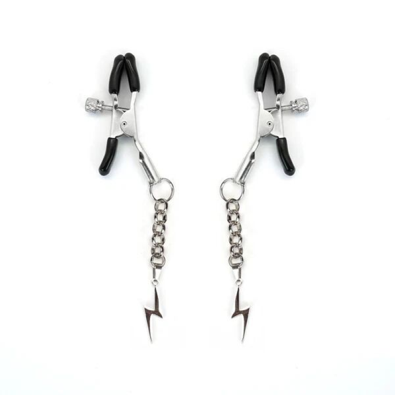 Затискачі для сосків Liebe Seele Lightning Nipple Clamps Silver з підвіскою-блискавкою