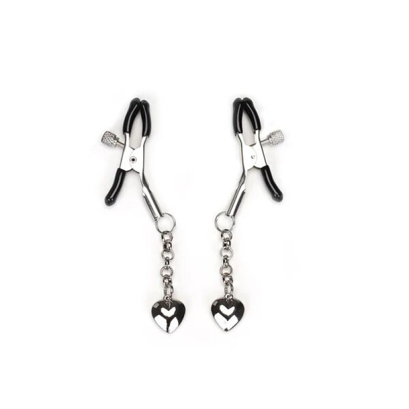 Затискачі для сосків Liebe Seele Solid Heart Nipple Clamps Silver з підвіскою-сердечком