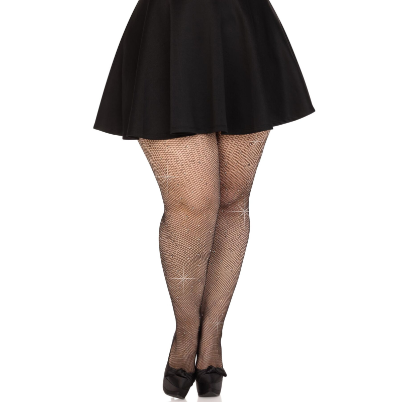 Колготки Leg Avenue Rhinestone micro net tights Plus size, чорні, дрібна сітка зі стразами
