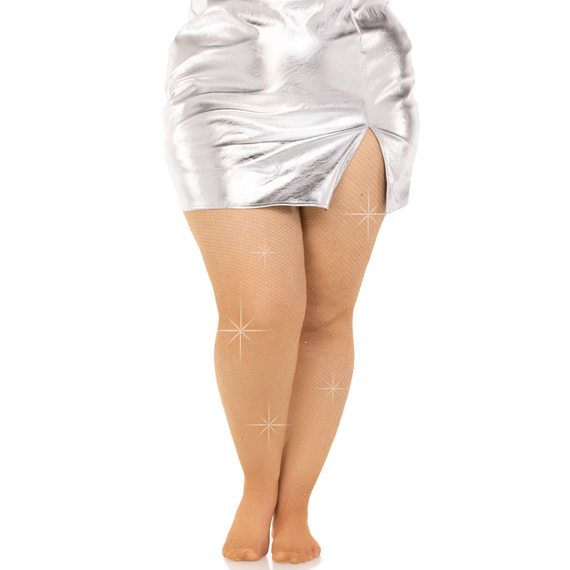 Колготки Leg Avenue Rhinestone micro net tights Plus size, карамельний колір